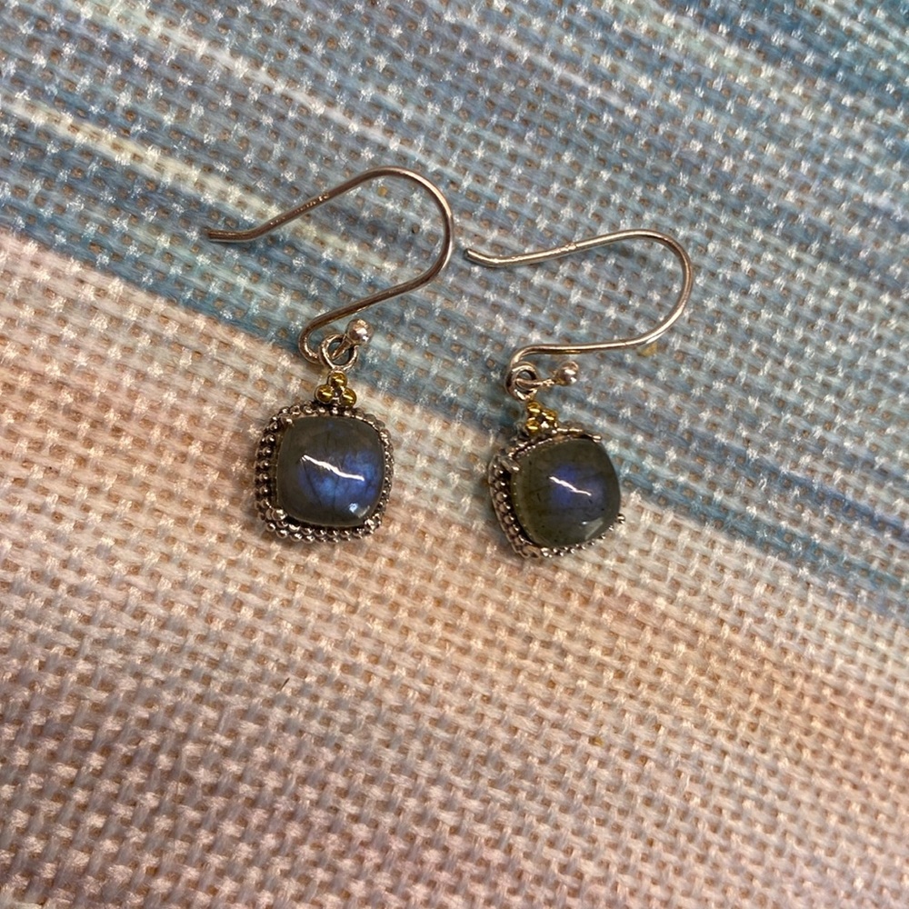M151 Blue Fire Labradorite Dangle Dangling Hanging Earrings Loops Hoops Gem